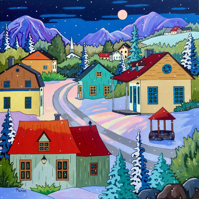 Neige et pleine lune 20x20-disponible a Koyman Gallery, Ottawa