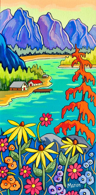 Peaceful lake 8 x 16 - available at Fallen Leaf Art Gallery, Canmore