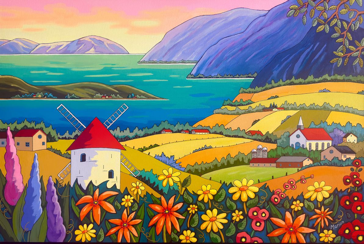 Les sons du moulin a vent 24x36- disponible a Fallen Leaf Art Gallery, Canmore