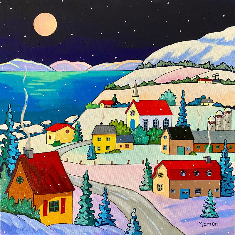 Winter full moon 16 x 16 - available at Fallen Leaf Art Gallery, Canmore