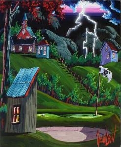 PARTIE DE GOLF DANS LA TEMPETE