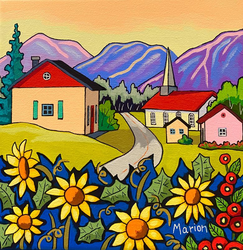 Small town 8x8 - available at Fallen Leaf Art Gallery, Canmore