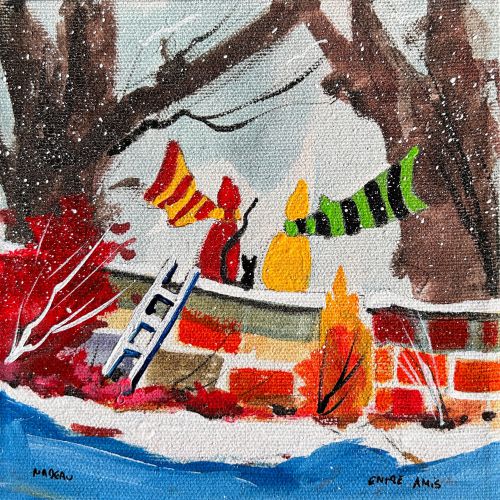 Entre amis, acrylique 6" x 6"